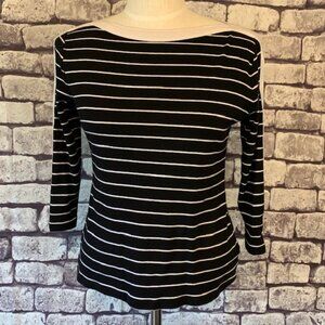 Chaps Black & White Striped Top Size M
